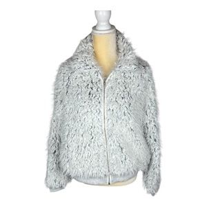Vici White Gray Fuzzy Jacket Coat‎ Zip Front Size Large